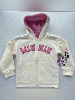 Disney Minnie Mouse Girls Sherpa Lined Zip Hoodie Ivory Size 6 NWT NEW